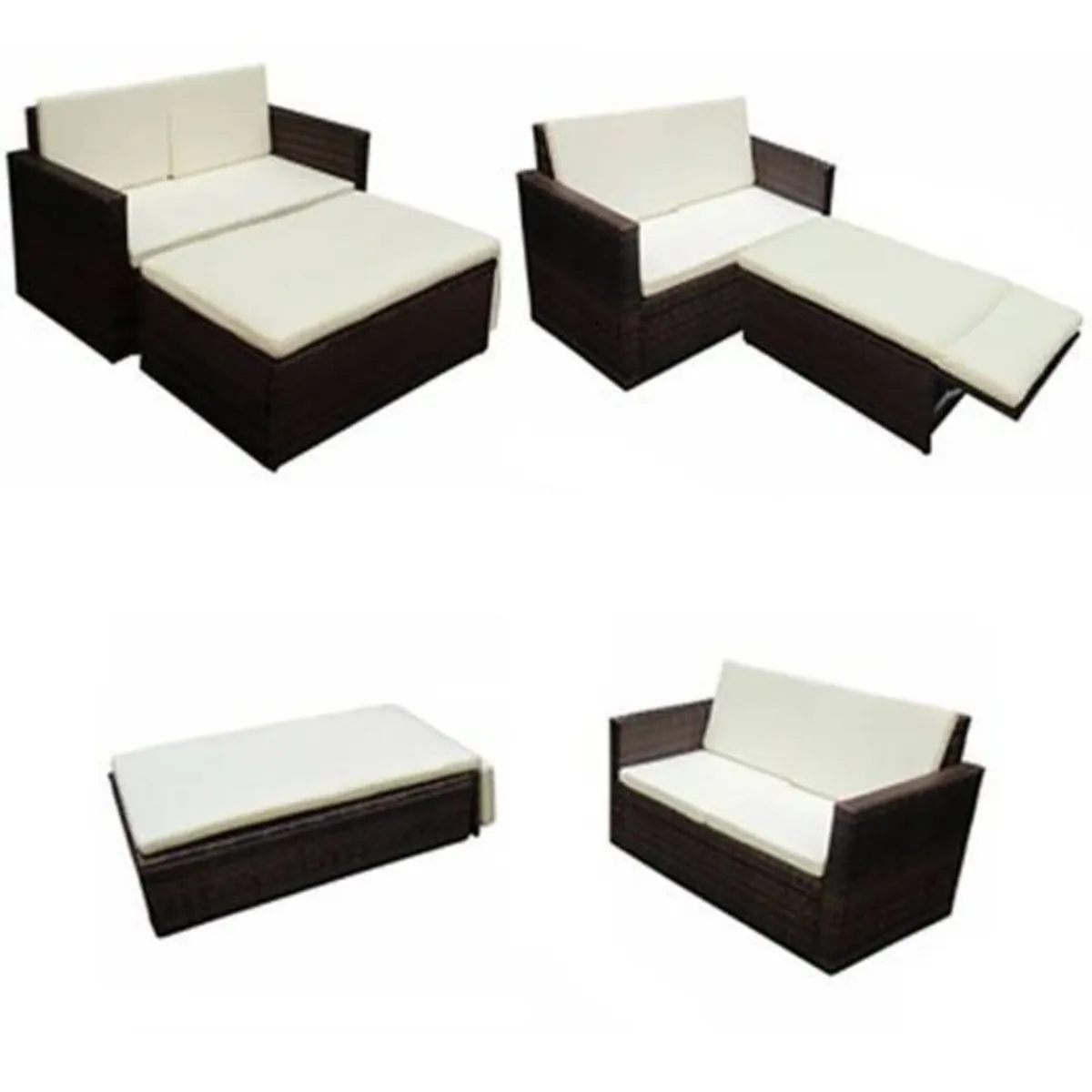 Rattan Garden Sofa Set with Stool and Cushions - Image 2