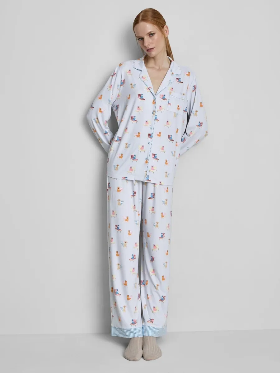 NEW Printed Boyfriend Pyjamas Dogs on Sunloungers - Image 1