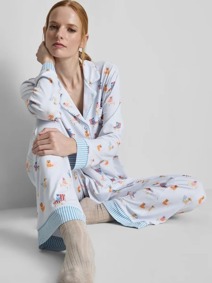 NEW Printed Boyfriend Pyjamas Dogs on Sunloungers - Image 2