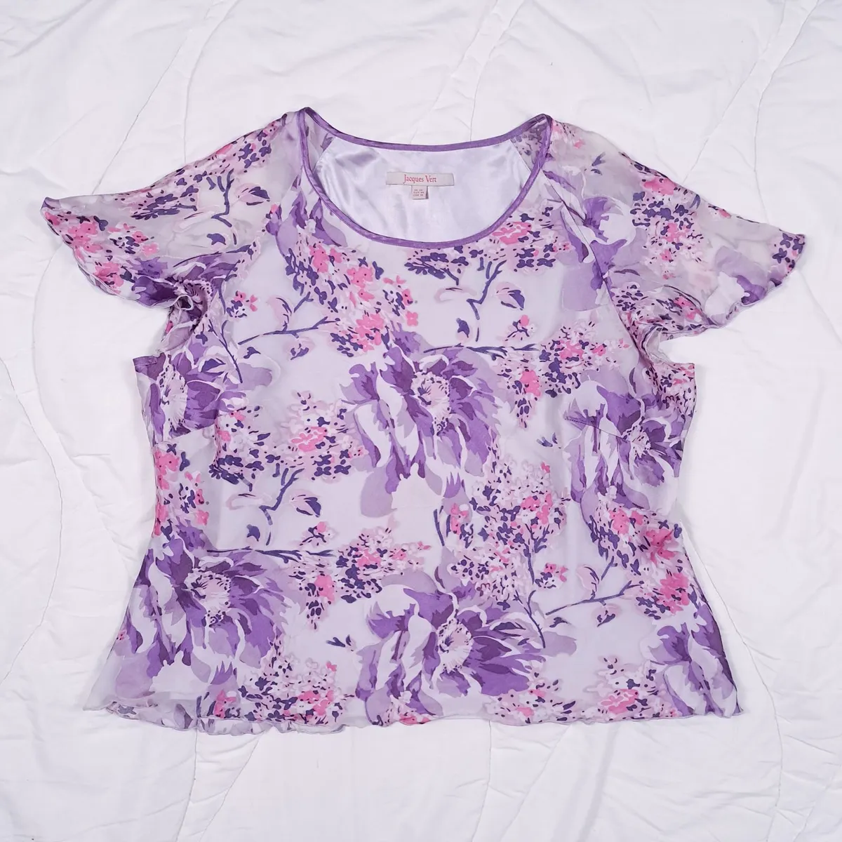 Jacques Vert Purple Floral Chiffon Blouse 20UK - Image 2