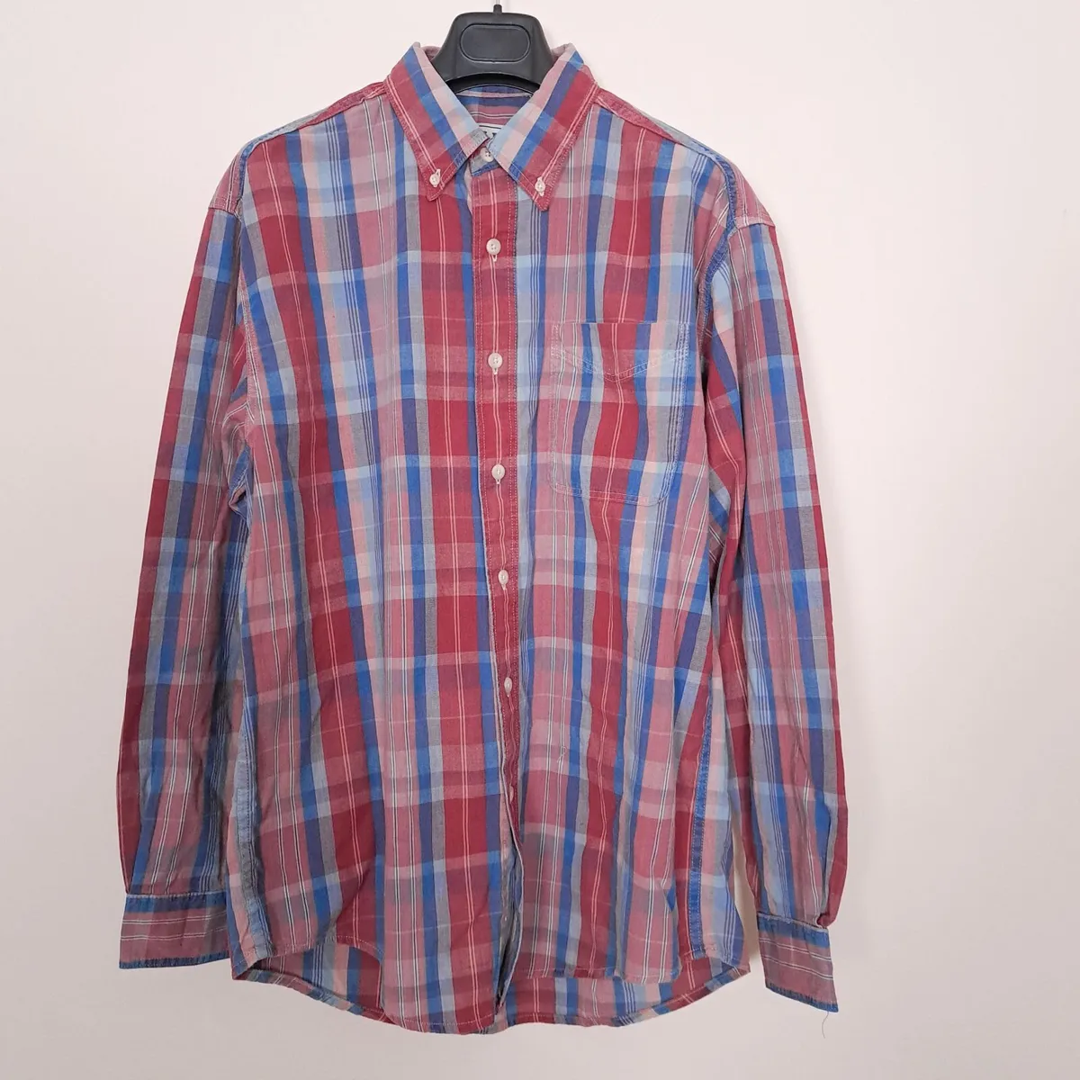 L.L. Bean Red Blue Pink Plaid Flannel Shirt M - Image 4