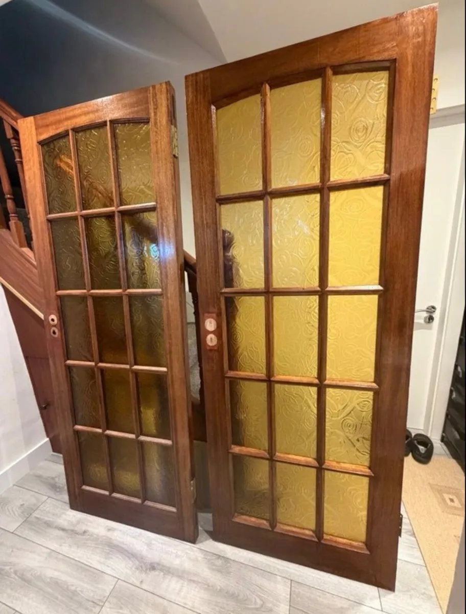 Wanted teak/mahogany French doors w/ glass panels - Image 1