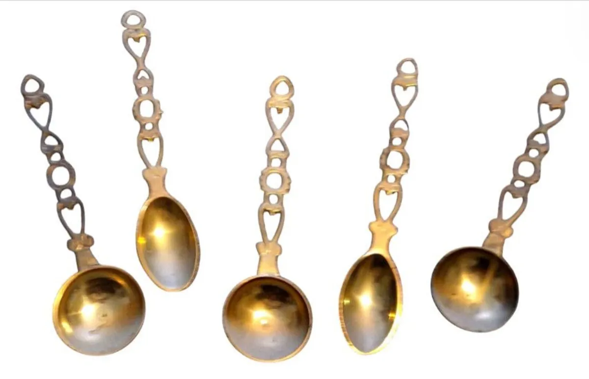Vintage Solid Brass Welsh Love Spoons Set - Image 3
