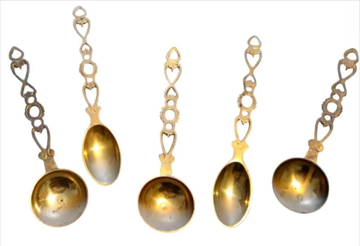 Vintage Solid Brass Welsh Love Spoons Set - Image 4