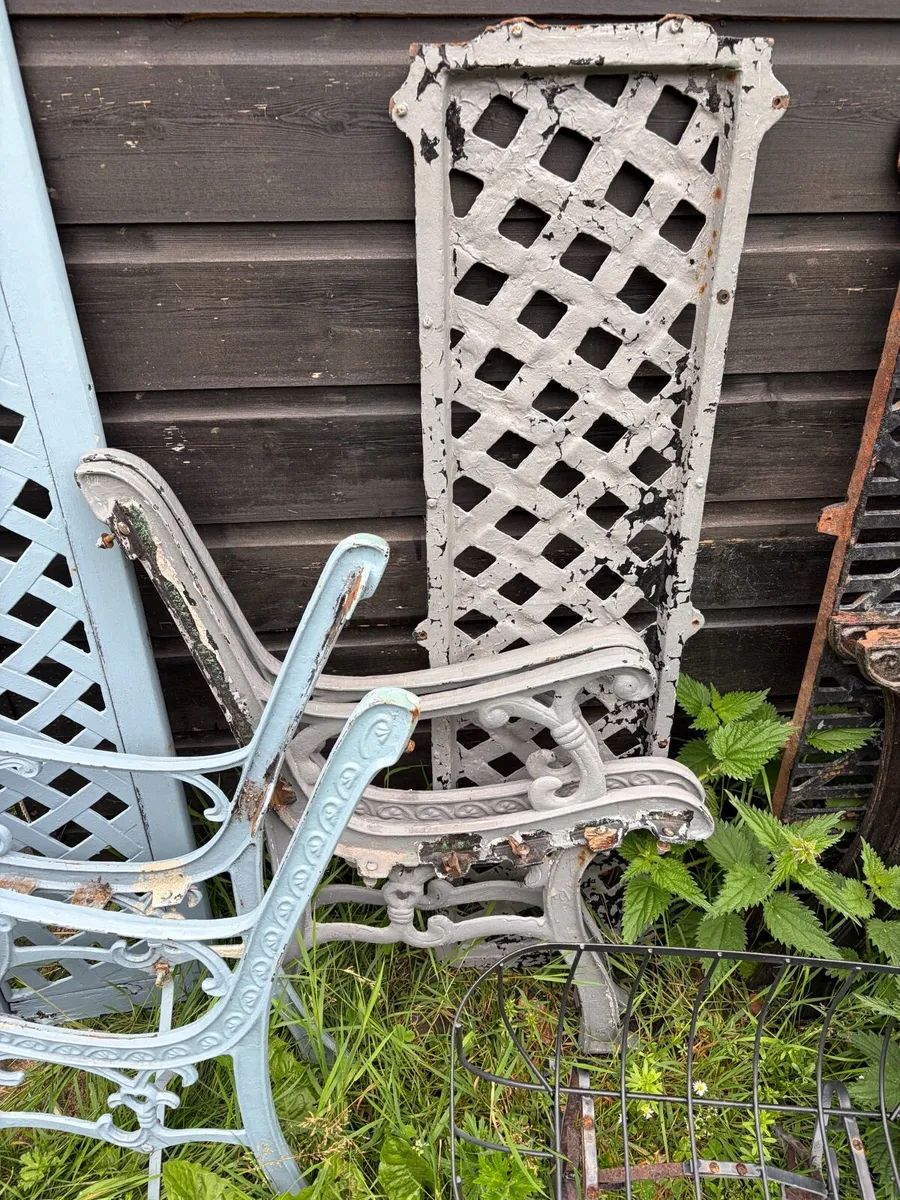 2 cast iron garden bench sets - Image 3