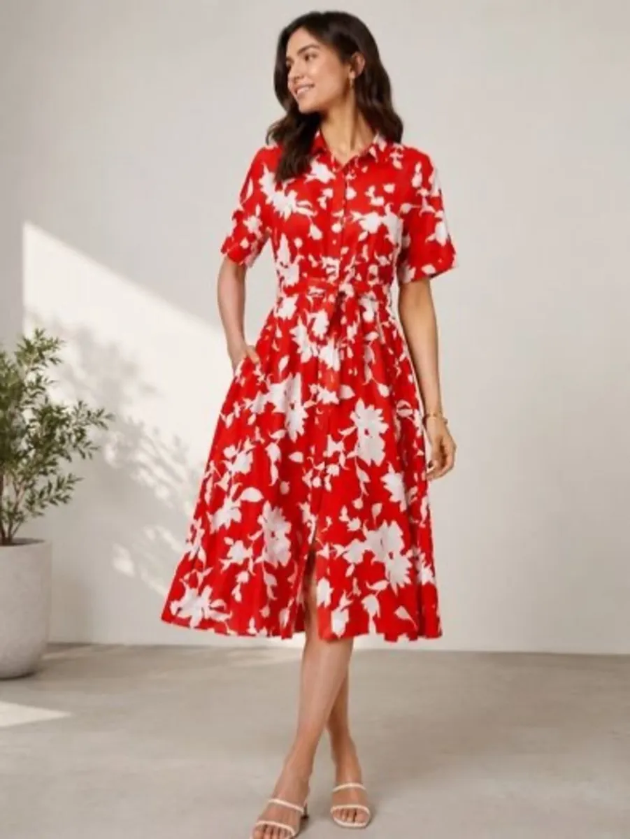NEW Red and white floral print dress: Size 14 - Image 1