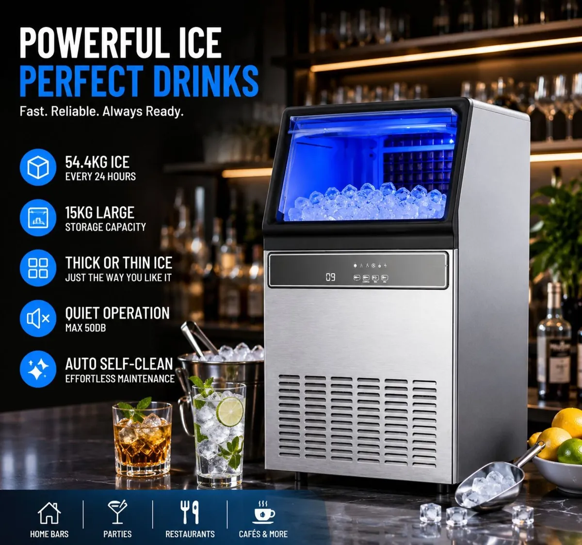 Commercial Ice Maker 54.4kg Per Day Stainless Stee - Image 1