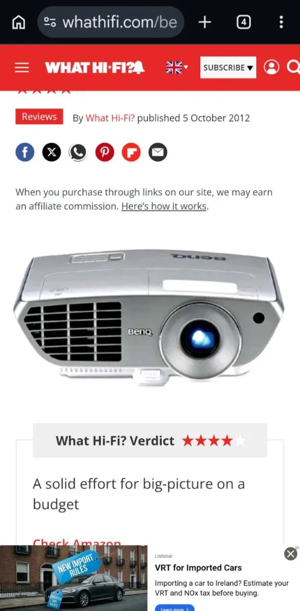 For sale Benq w 1060 Full HD projector - Image 2