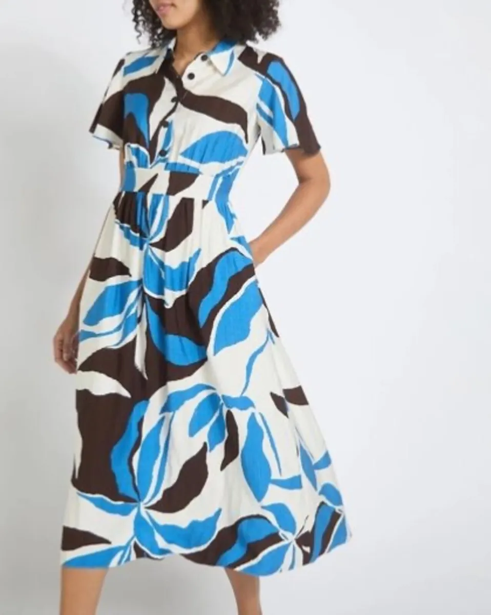 BRAND NEW Ladies Printed Collar Midi Dress   S10
