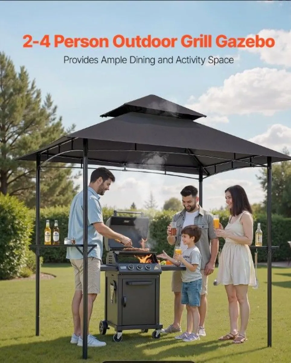 8 x 5 ft BBQ Gazebo Double-Tier Roof 2 Side Shelve - Image 4