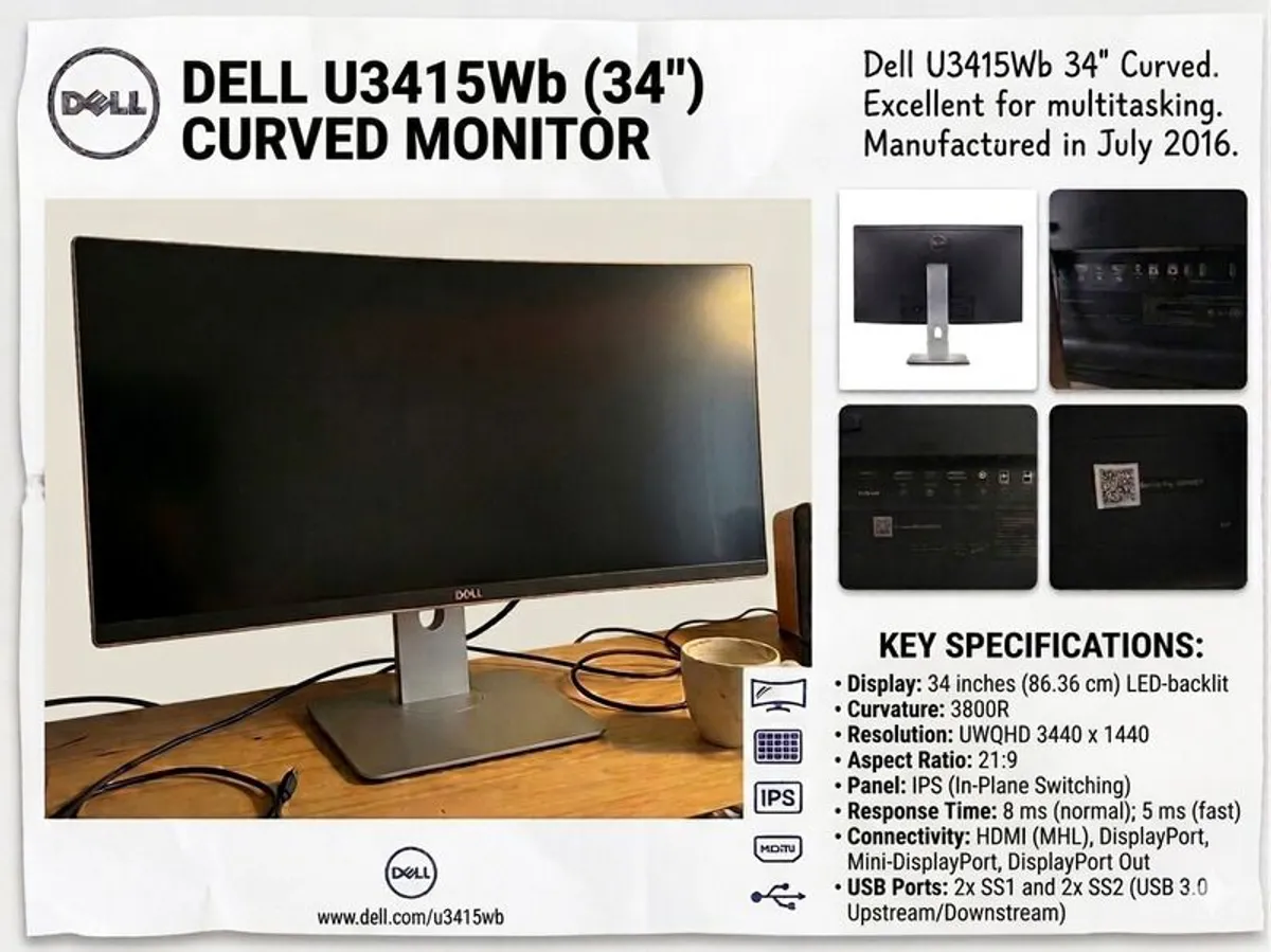 Dell U3415Wb 34" Curved Monitor