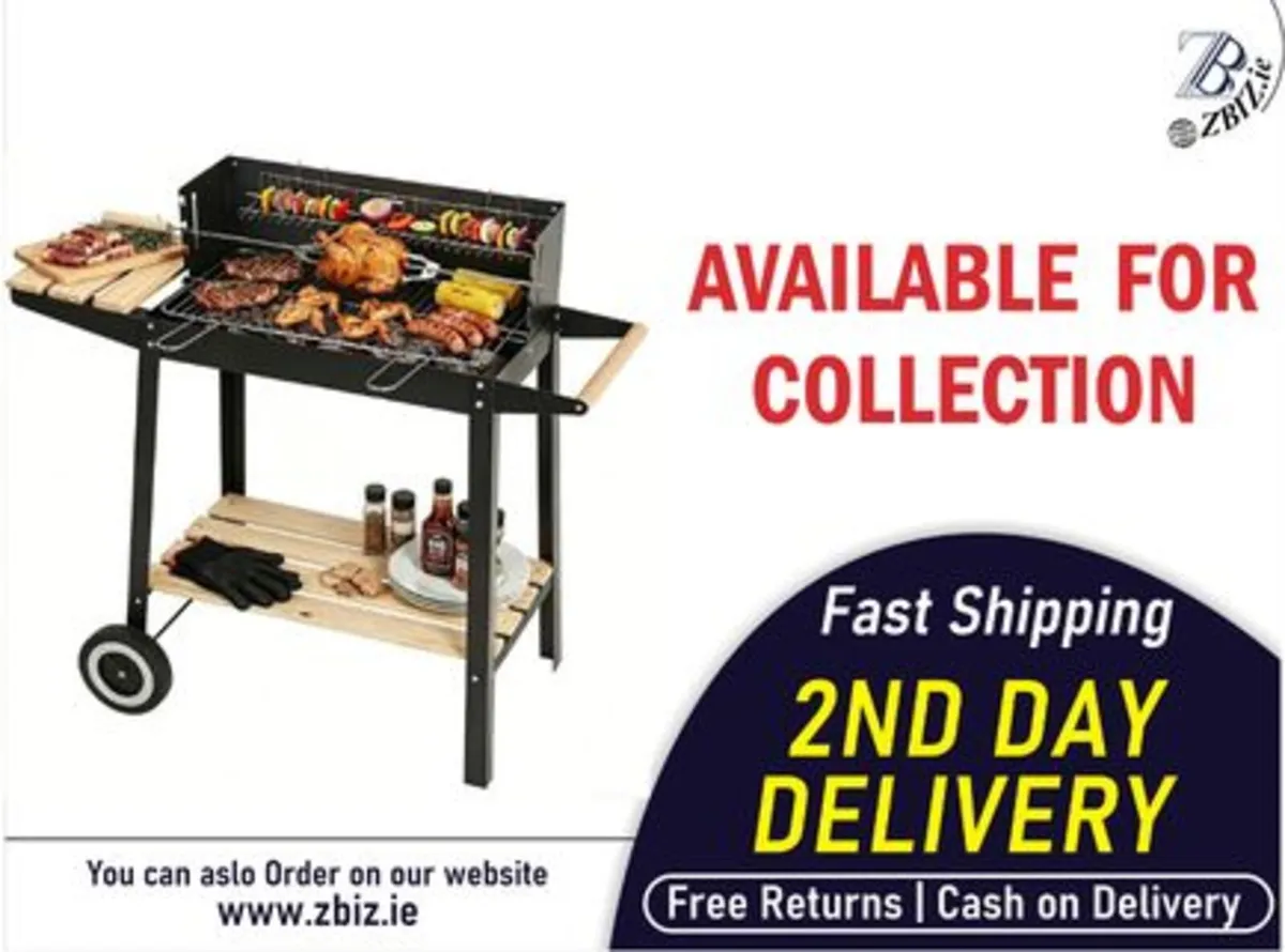 Charcoal BBQ Grill Trolley Barbecue Cooking Unit - Image 1