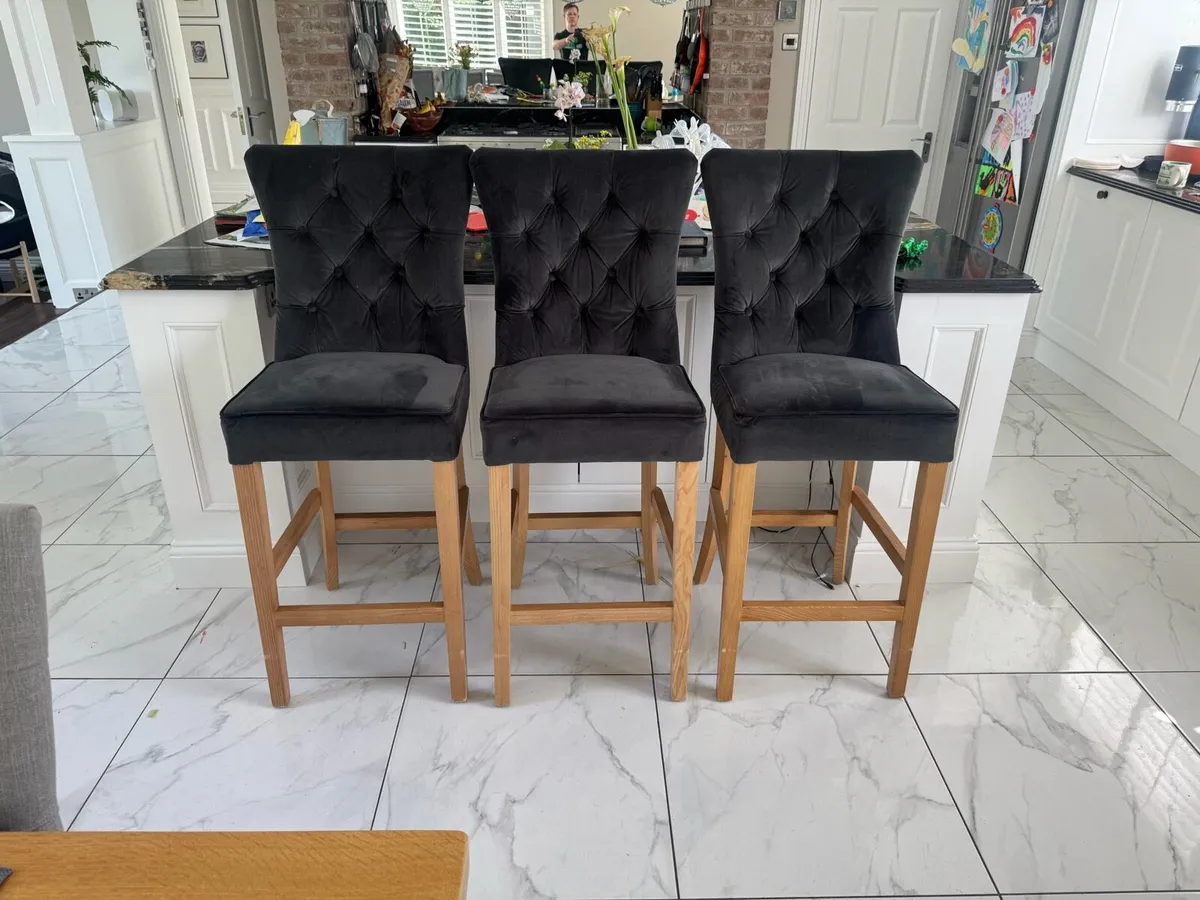3 Charcoal/Oak Barstool Set - Image 1