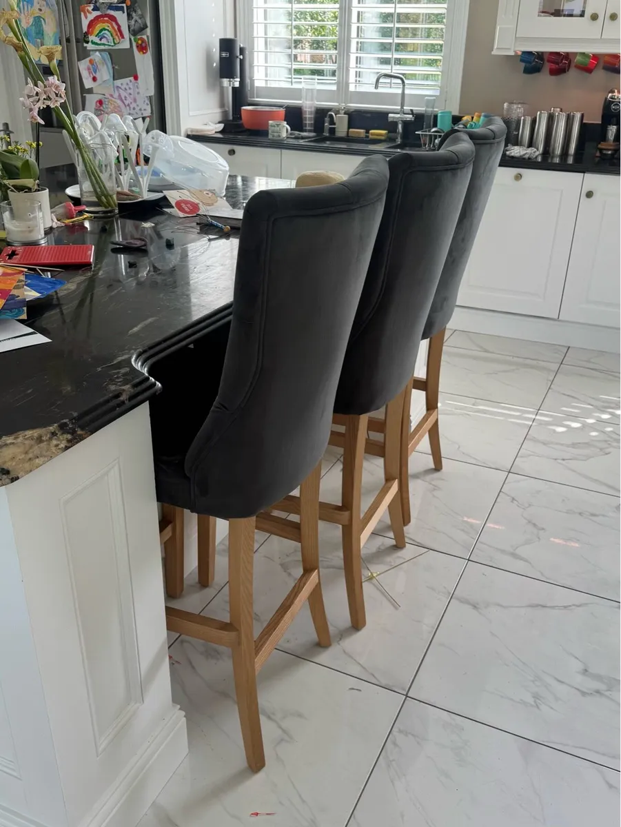3 Charcoal/Oak Barstool Set - Image 2