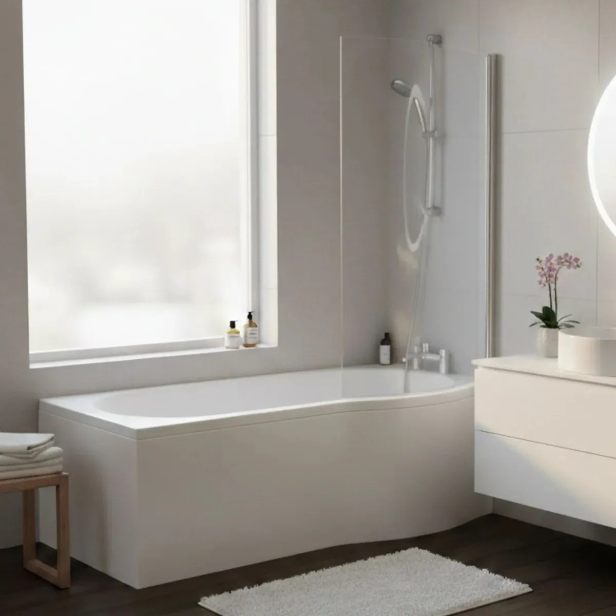 1500mm Right Hand P Shape Shower Bath/Panel/Screen