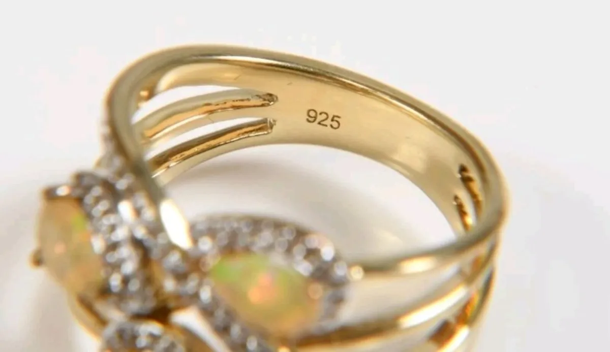 Amazing teardrop Opal ring gold plated on silver - Image 4