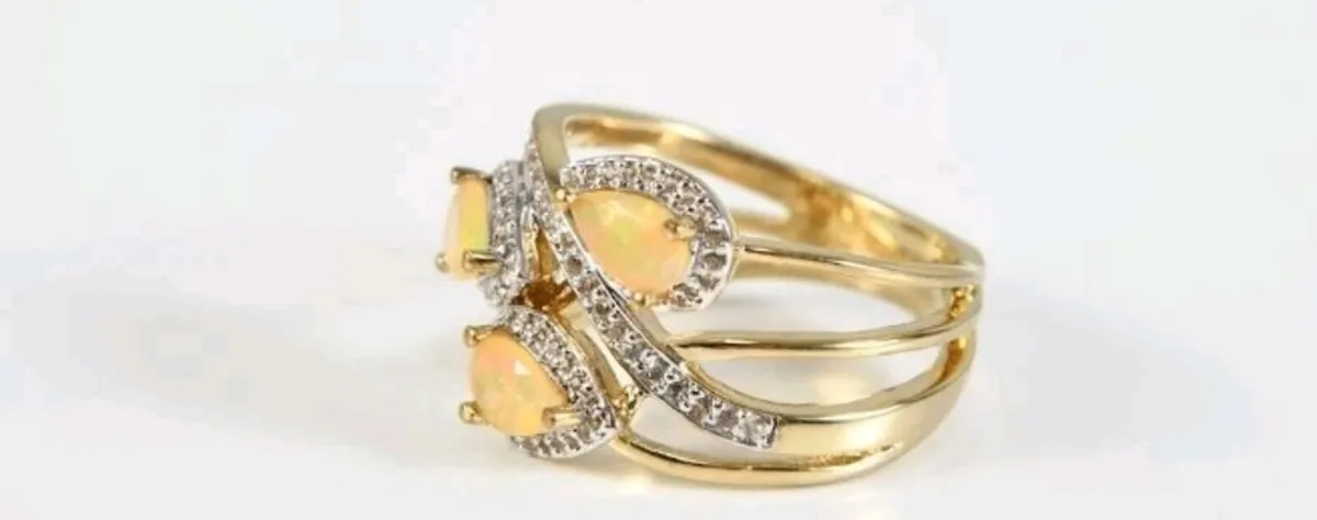 Amazing teardrop Opal ring gold plated on silver - Image 2