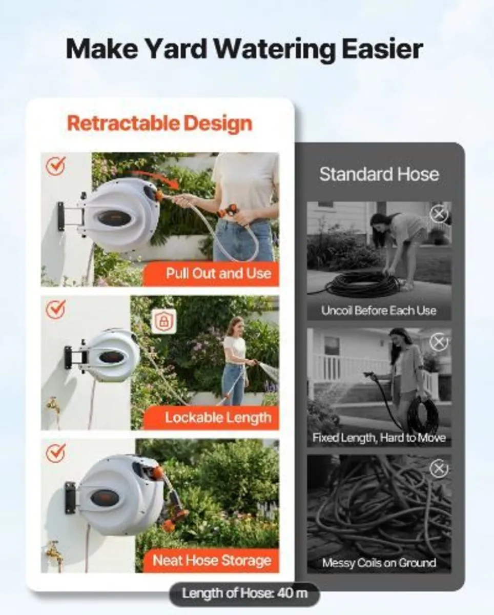 Retractable Garden Hose Reel, 1/2" x 131.23 ft - Image 2