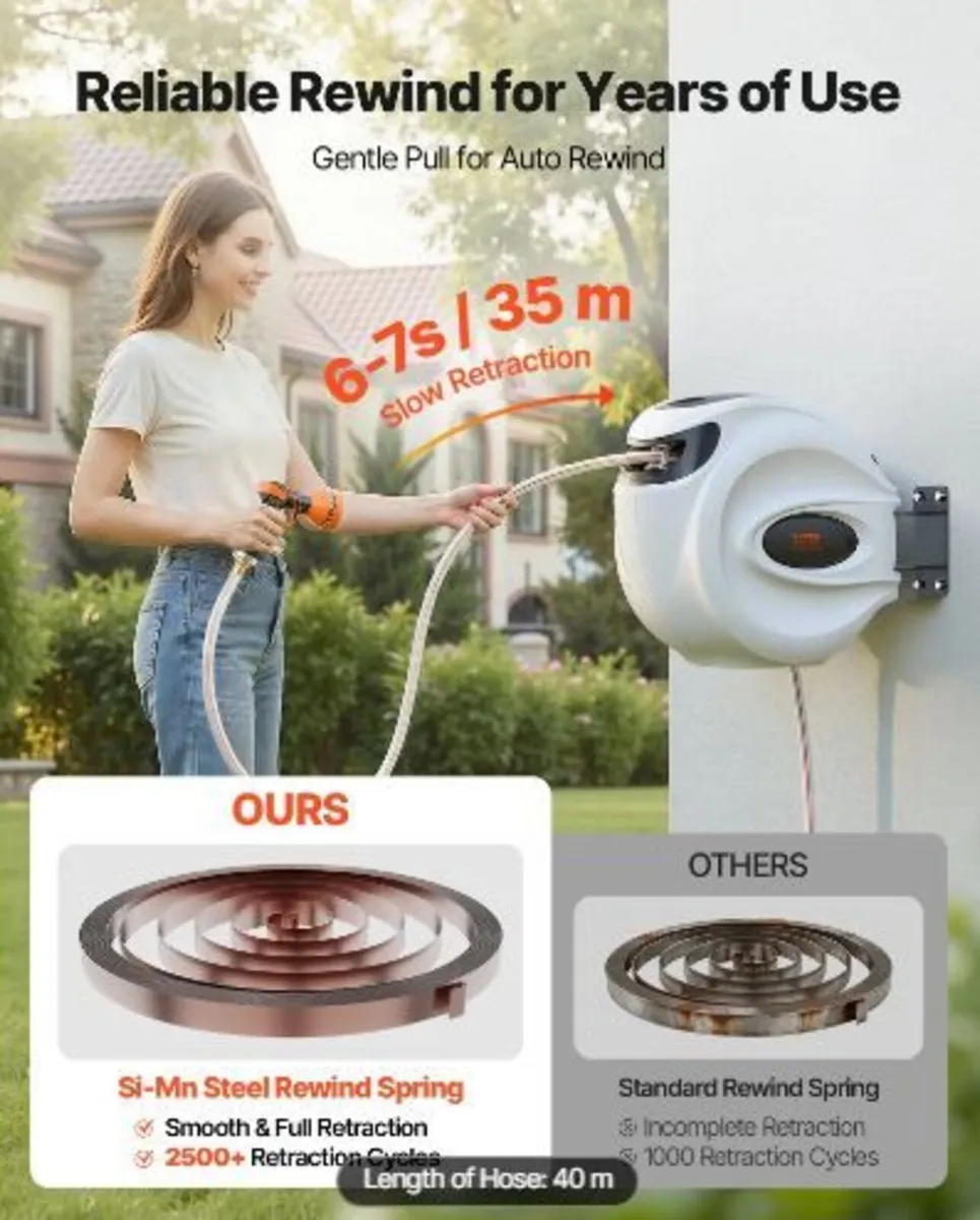 Retractable Garden Hose Reel, 1/2" x 131.23 ft - Image 3