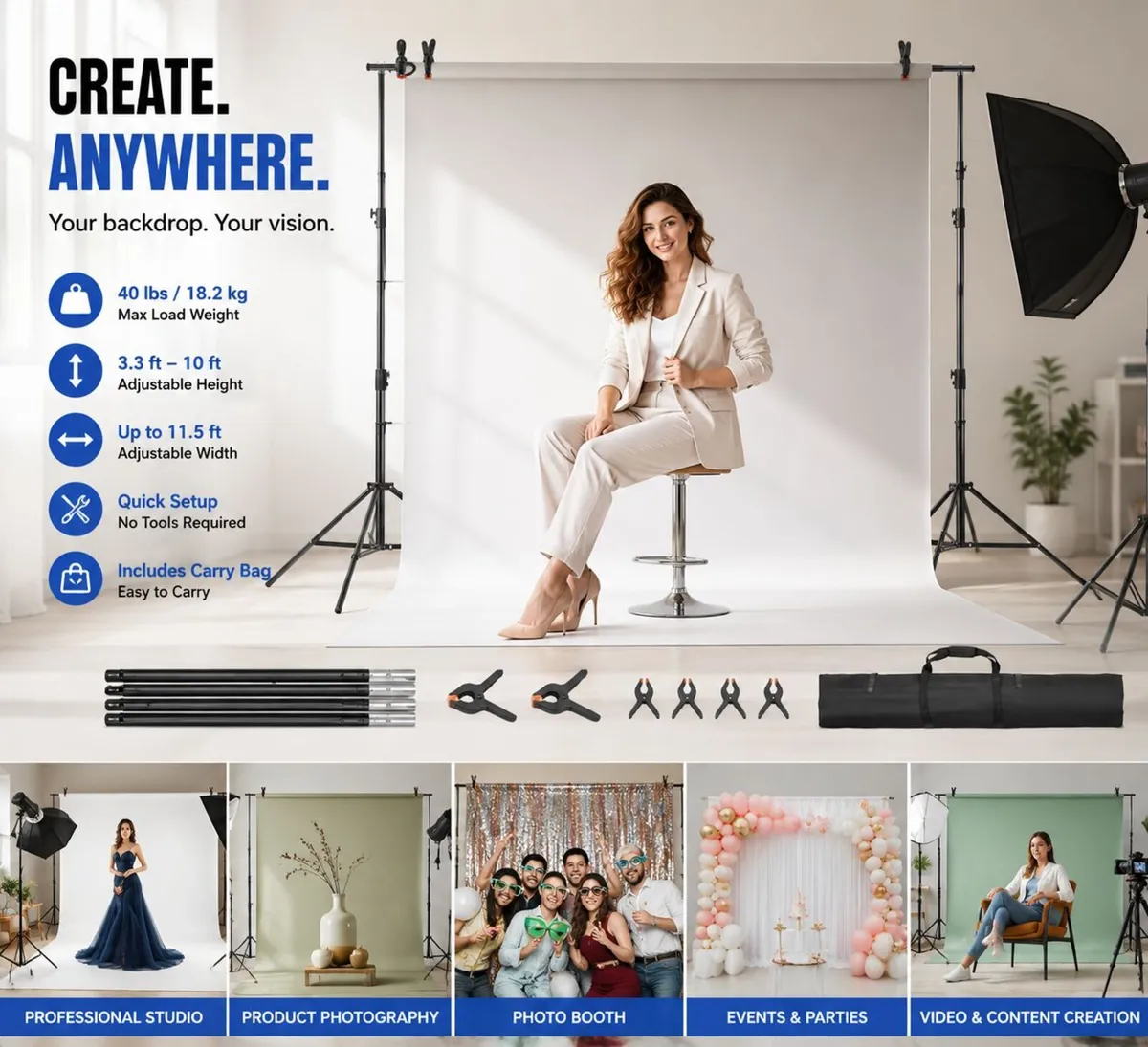 Heavy Duty Photography Backdrop Stand Adjustable B - Image 1
