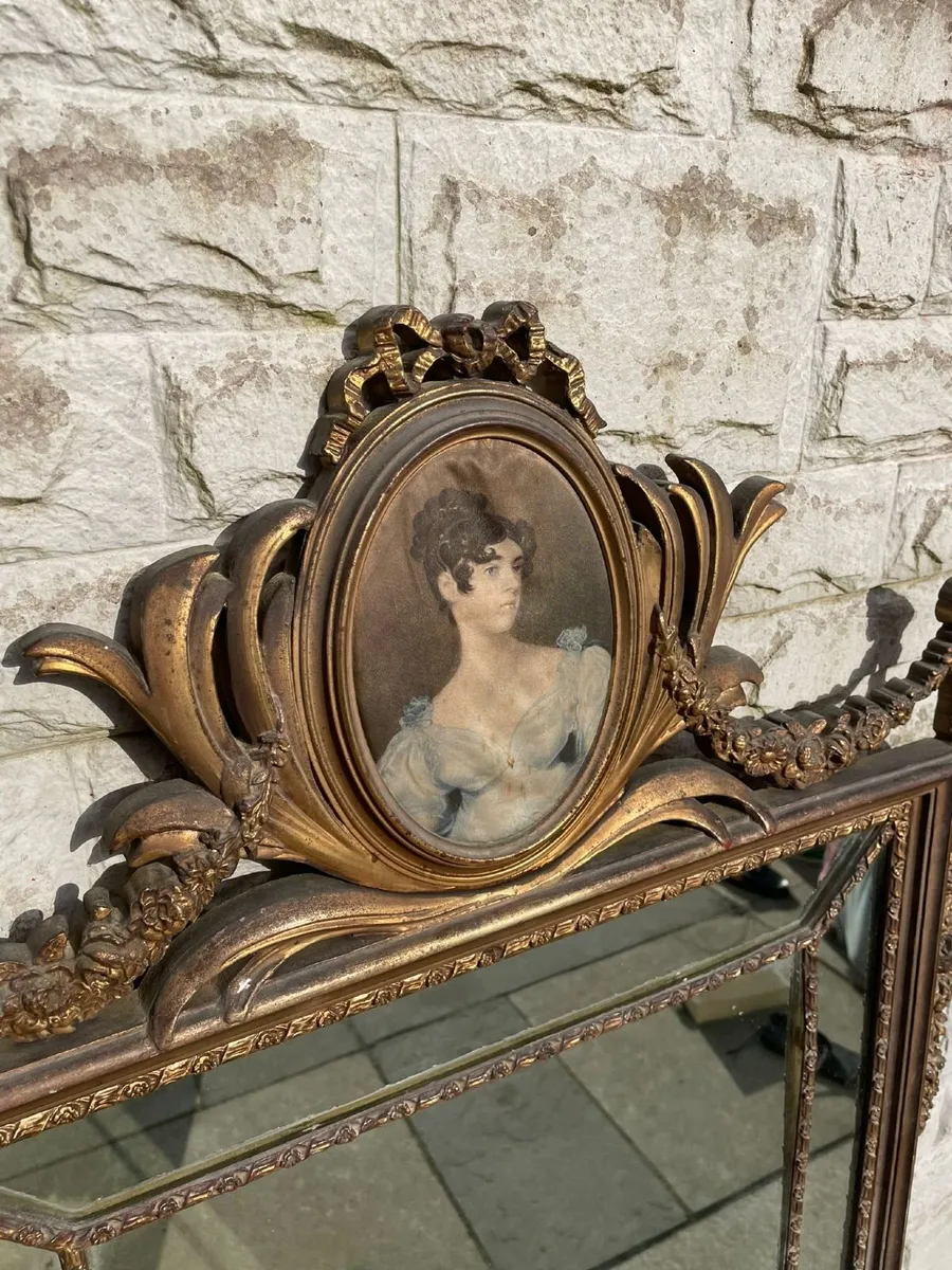 Rare Antique Gilt Mirror with Regency Portrait - Image 2