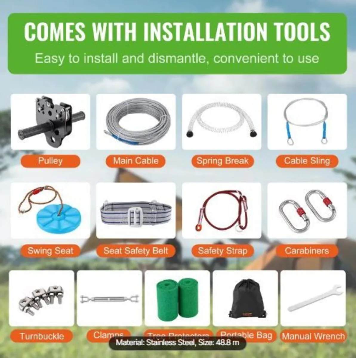 Zipline Kit for Kids and Adult, 36.6 m Zip Line - Image 3
