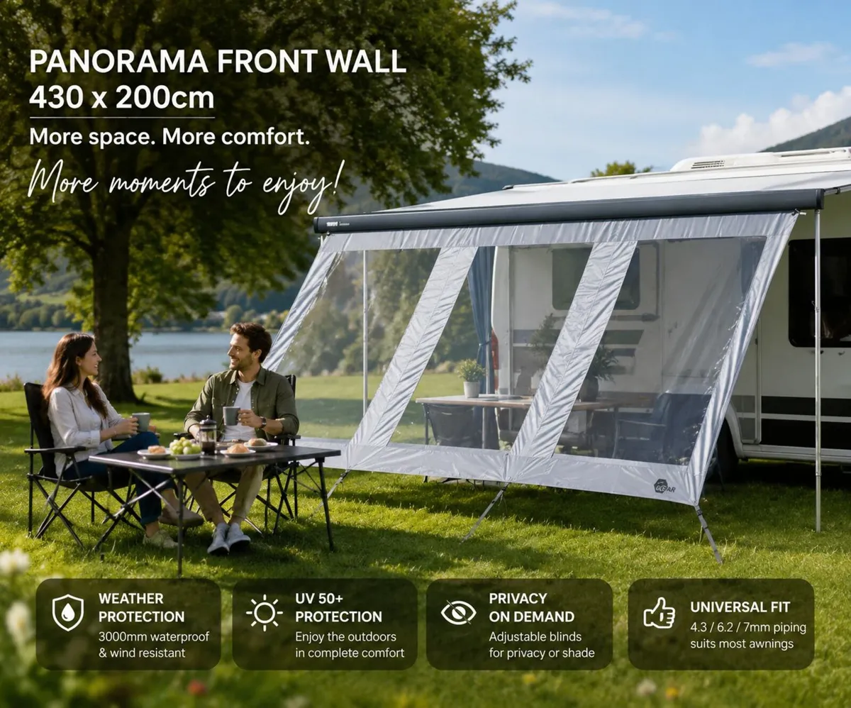 Caravan Awning Panorama Front Wall 430 x 200cm Wat - Image 1