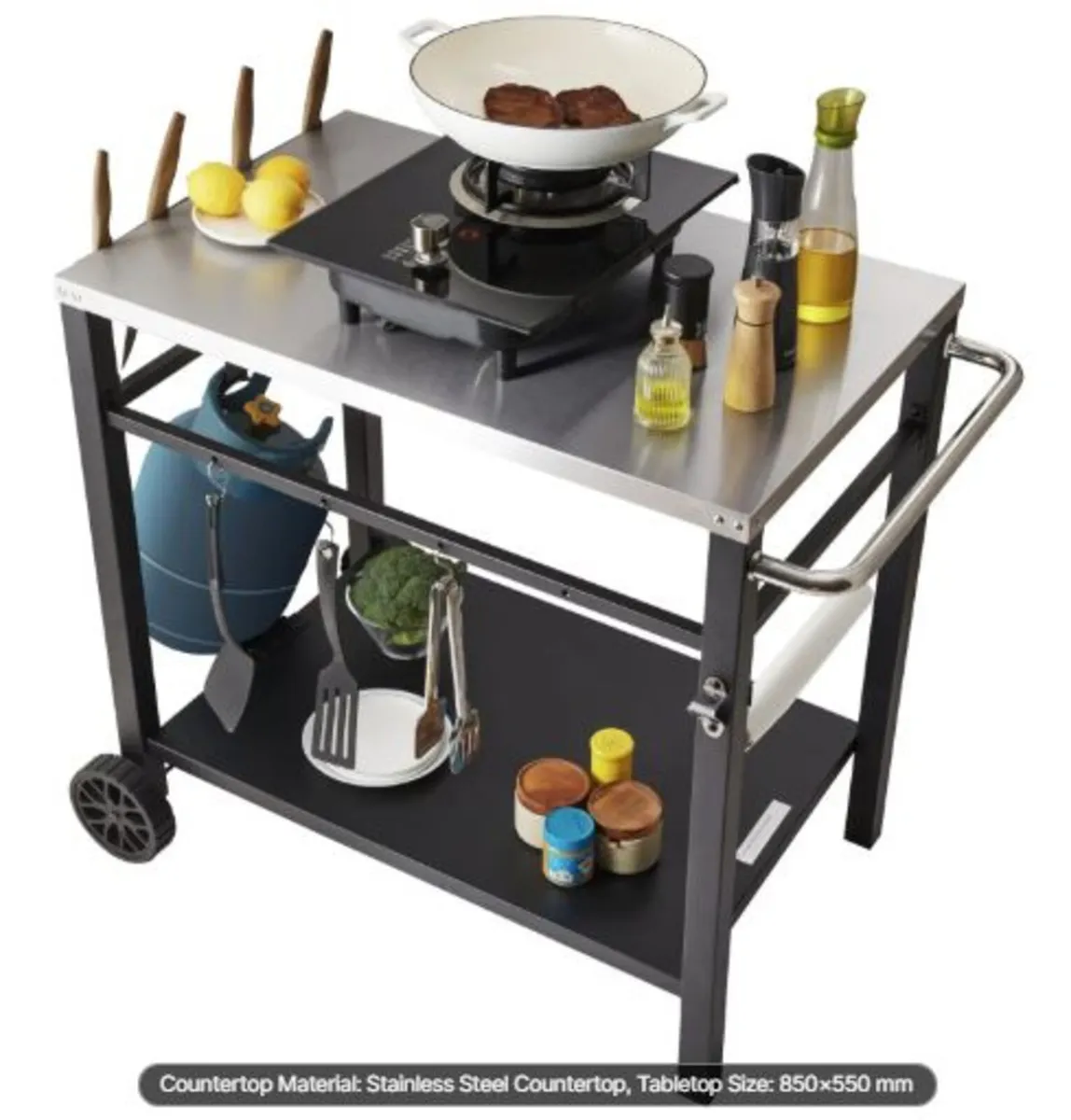 Outdoor Grill Dining Cart with Double-Shelf, BBQ - Image 1