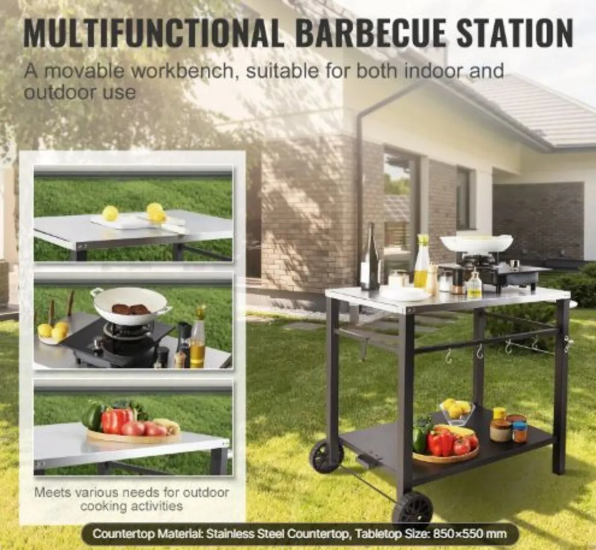Outdoor Grill Dining Cart with Double-Shelf, BBQ - Image 2