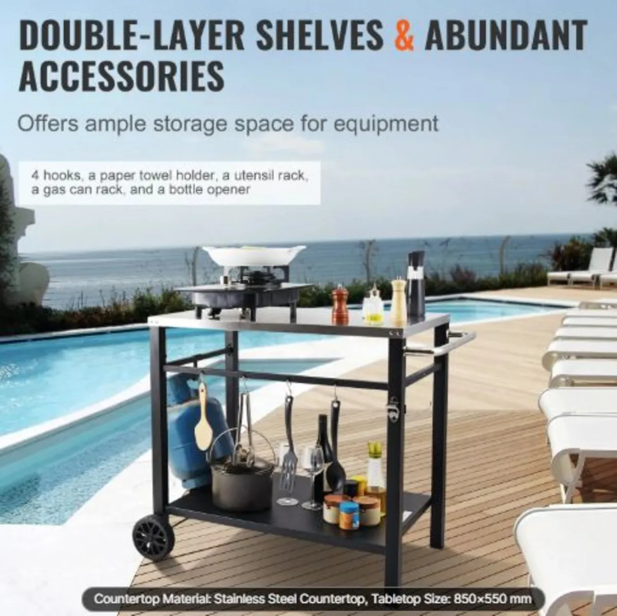 Outdoor Grill Dining Cart with Double-Shelf, BBQ - Image 3
