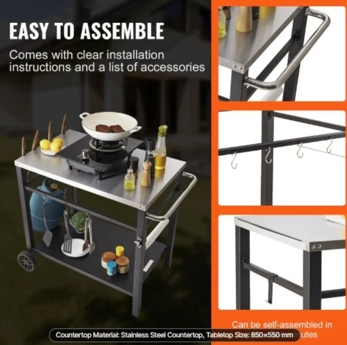 Outdoor Grill Dining Cart with Double-Shelf, BBQ - Image 4