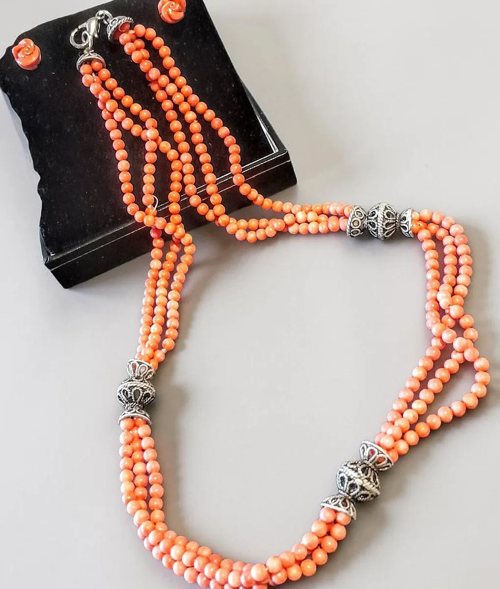 Classy Pink Coral and Sterling silver set