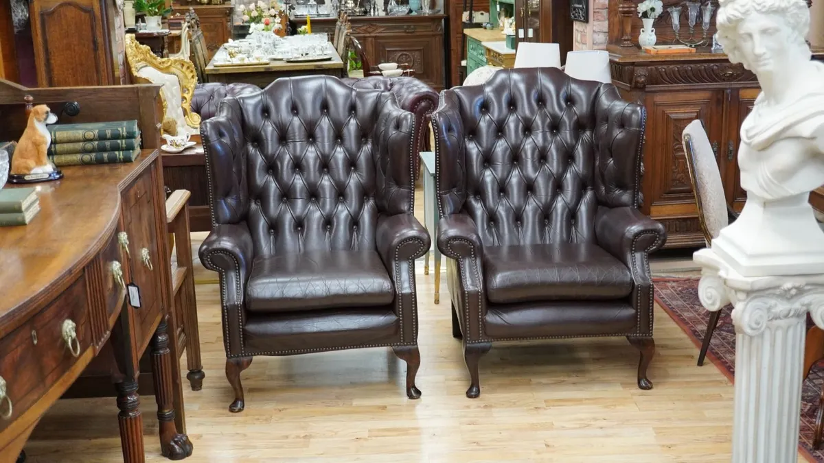 Pair of Vintage Chesterfield Wingback Armchairs - Image 1