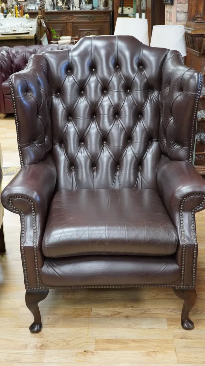 Pair of Vintage Chesterfield Wingback Armchairs - Image 4
