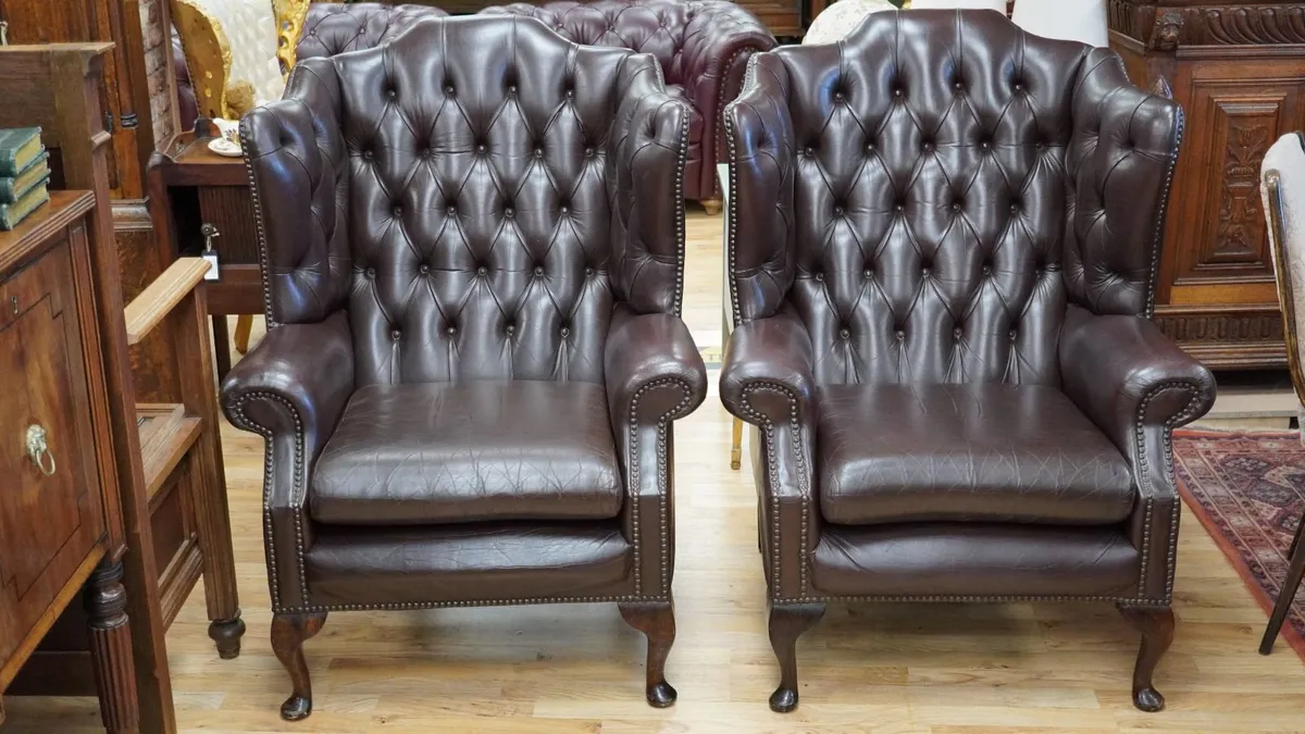 Pair of Vintage Chesterfield Wingback Armchairs - Image 2