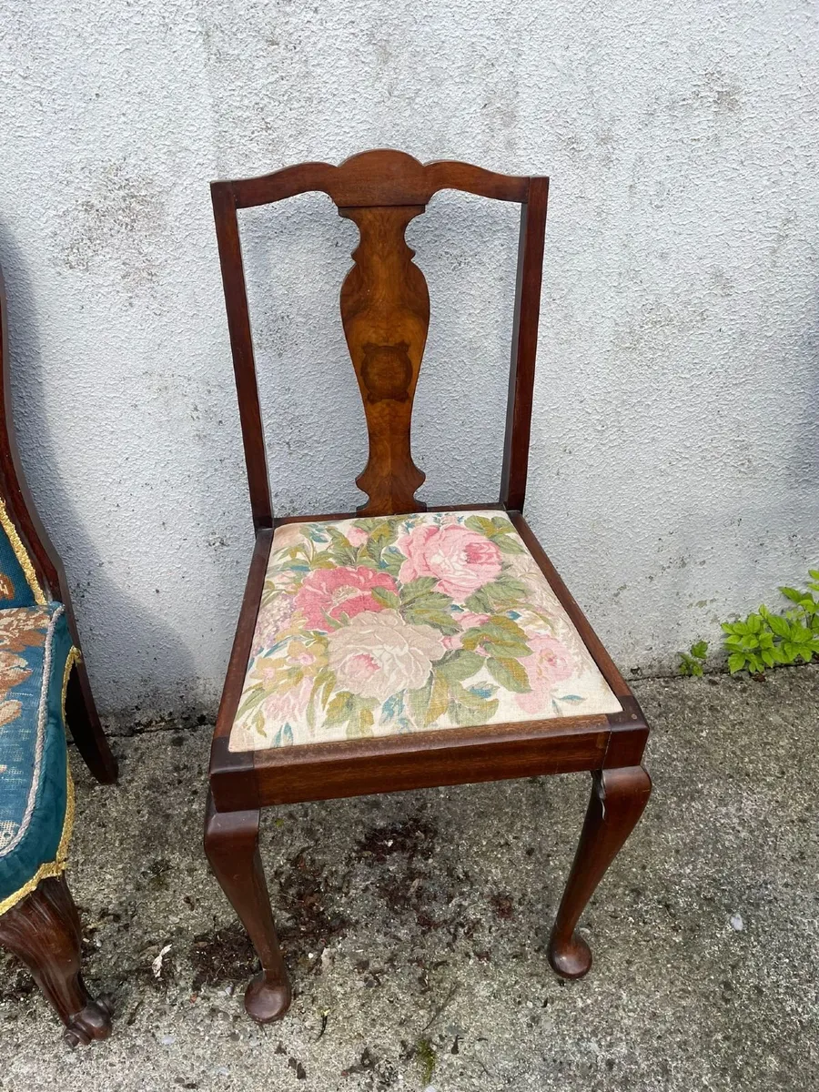 Vintage Queen Anne Style Chair with Tapestry Seat - Image 2