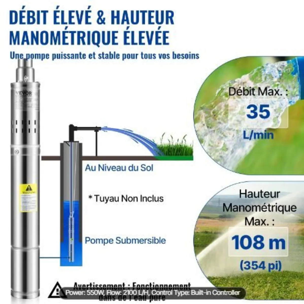 Deep Well Submersible Pump, 550W - Image 4