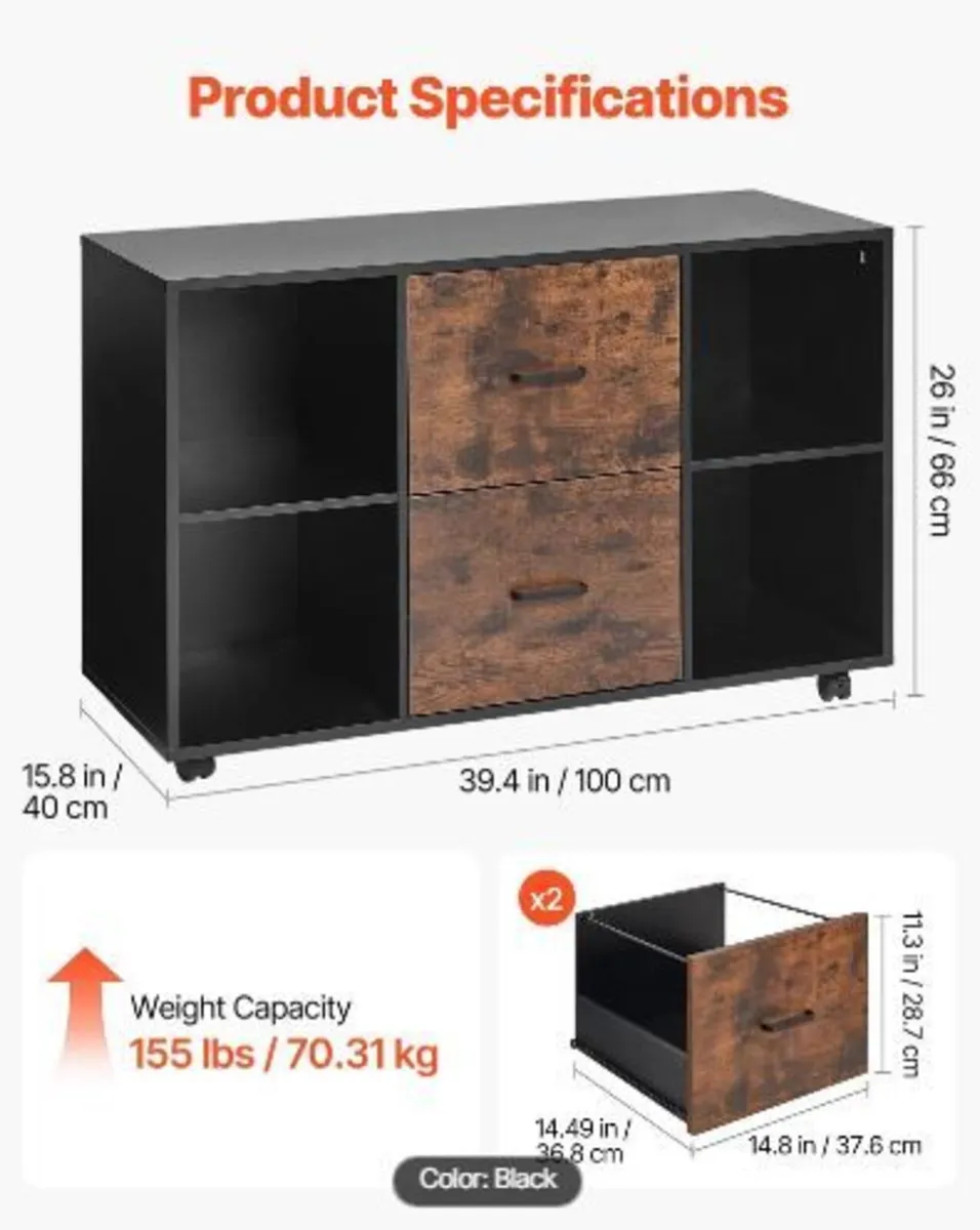 2 Drawer Wooden File Cabinet - Image 4