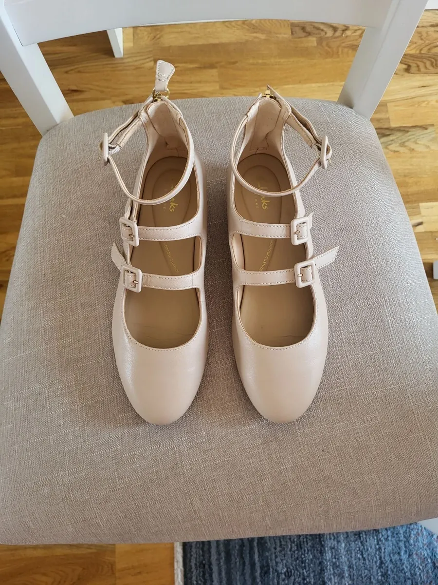 Clarks Nude Leather Mary Jane Shoes – Size 38 - Image 1