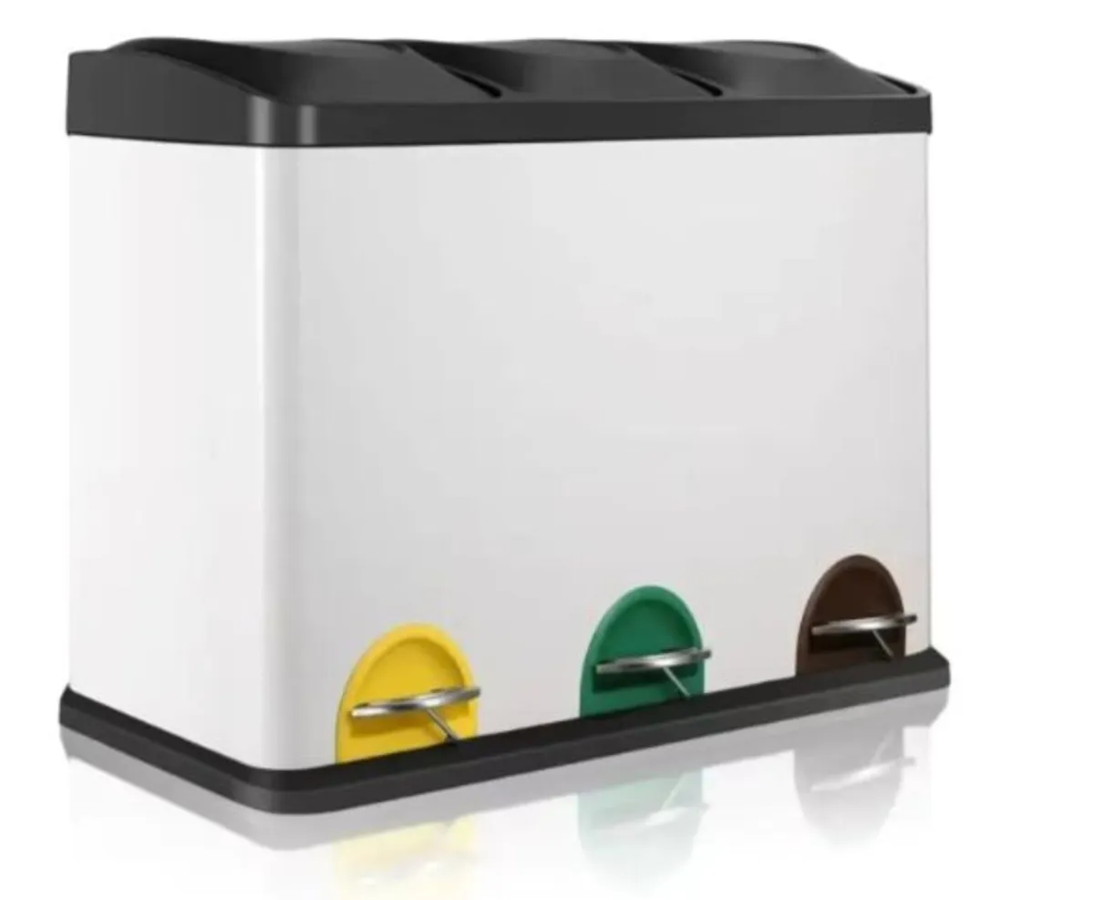 45L Kitchen Waste Bin 3 Section Trash Bin - Image 4