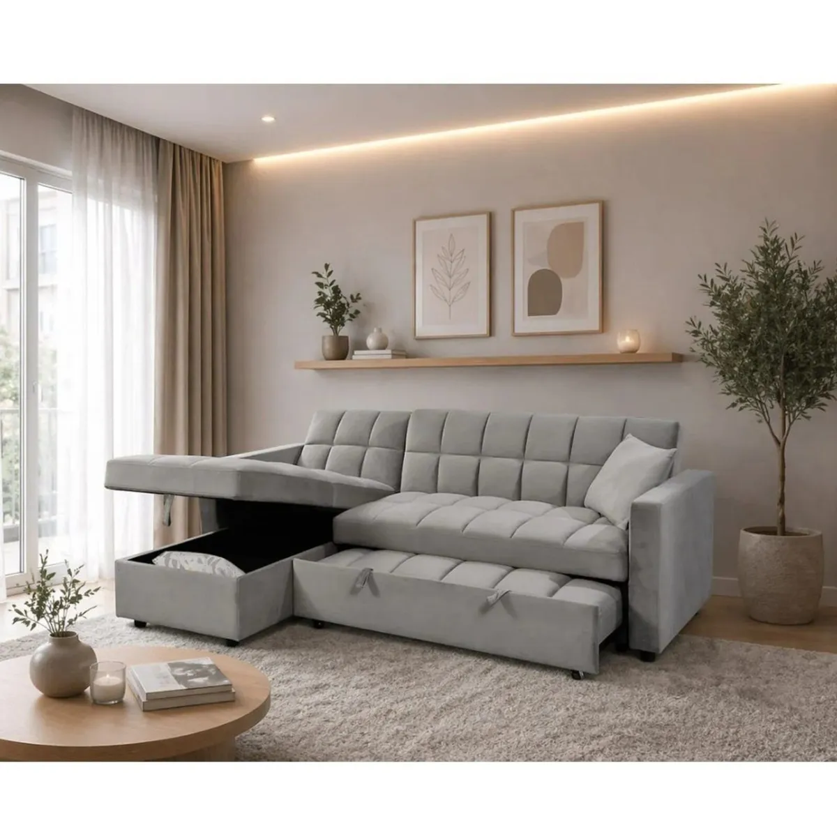 Pull-Out Sofa Bed Kris Grey With Storage Chaise - Image 1