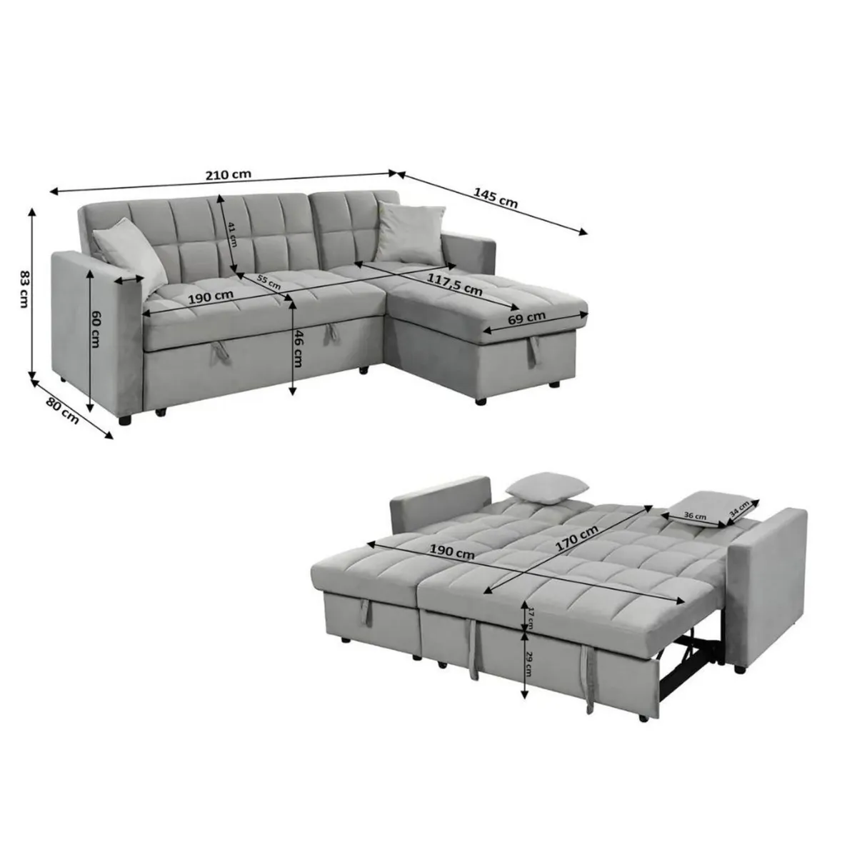Pull-Out Sofa Bed Kris Grey With Storage Chaise - Image 3