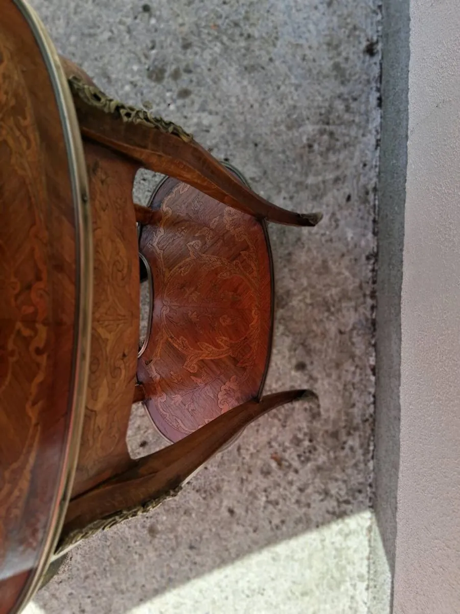 Oval Louis XV French style marquetry side table - Image 4