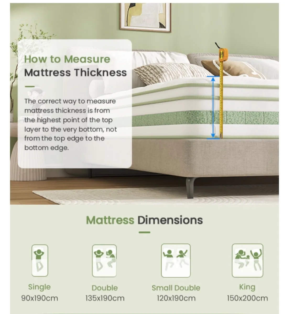 King Size Mattress 5FT, 10 Inch Gel Memory Foam Po - Image 2