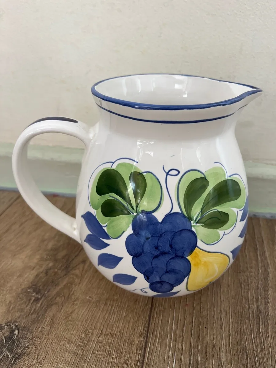 Hand painted ceramic pitcher Portugal pears&grapes - Image 1