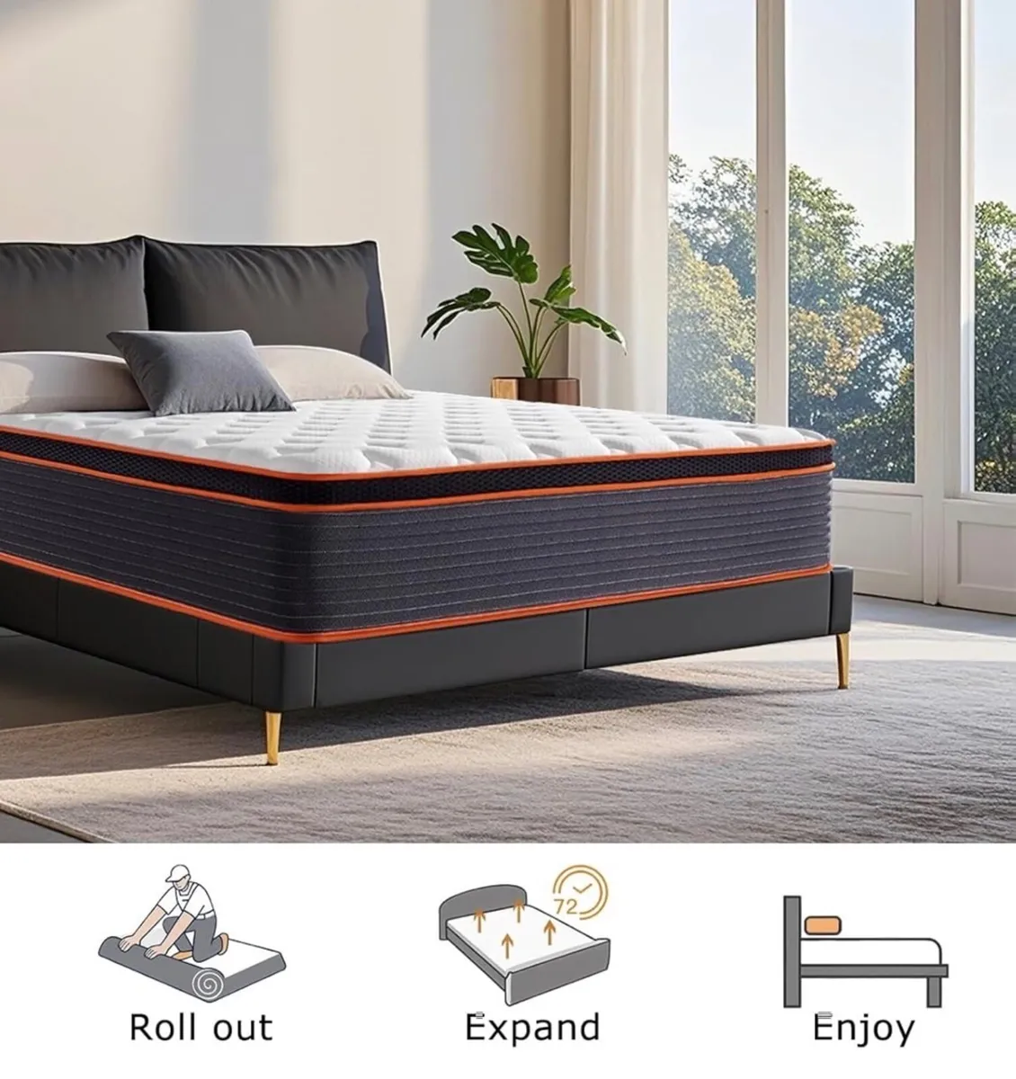 5FT King Size Mattress 9.1 Inch, Hybrid Gel Memory - Image 1
