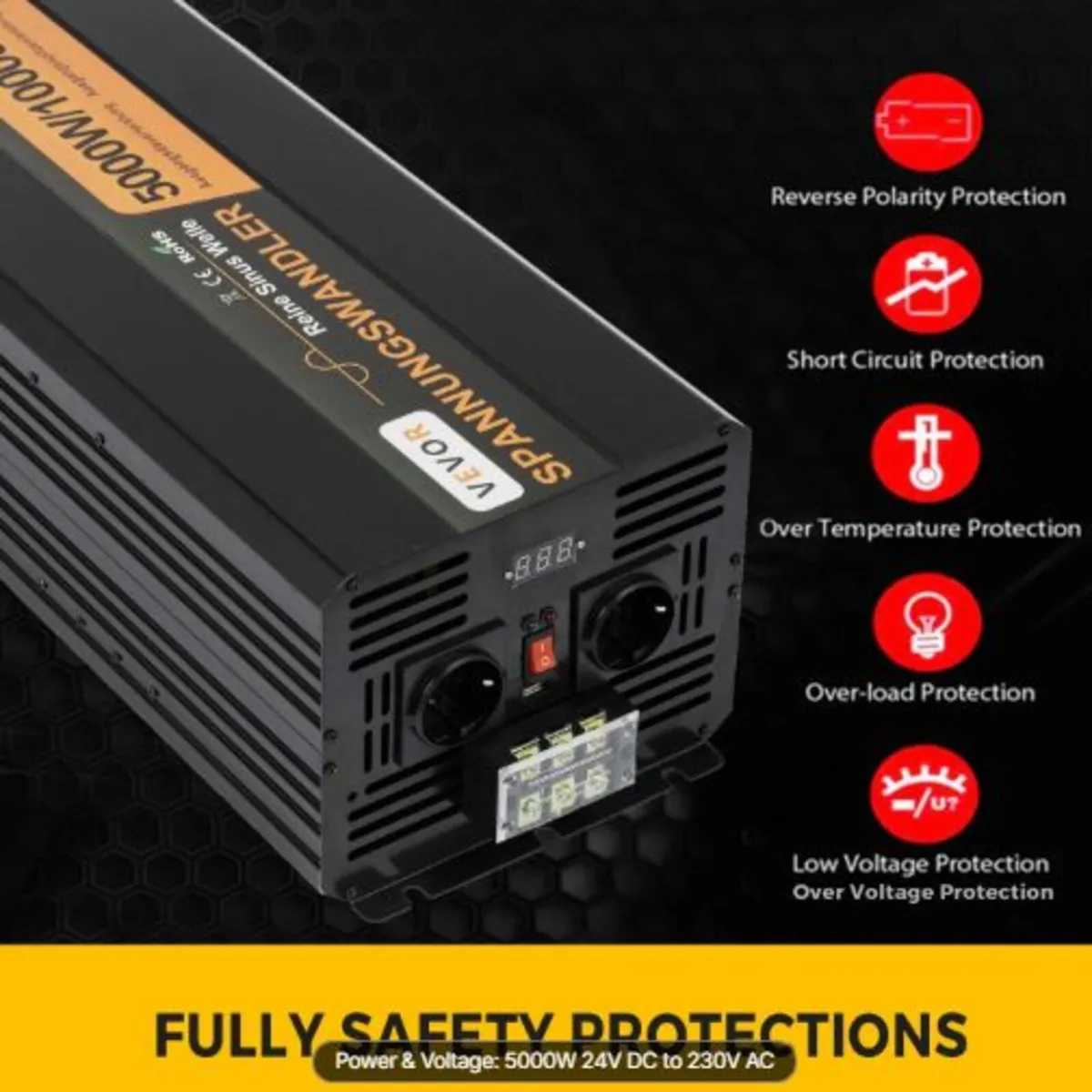 Pure Sine Wave Power Inverter 5000W 24V DC to 230 - Image 2