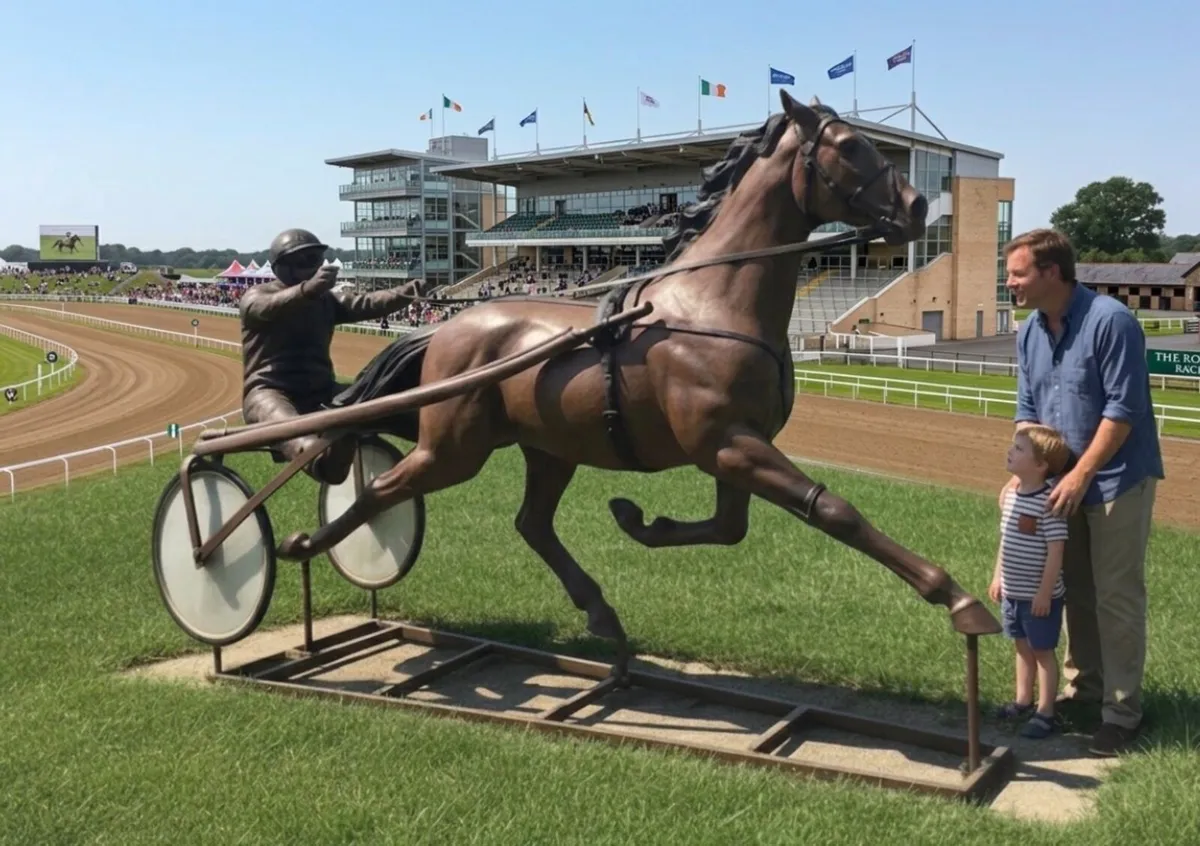 Bronze horse and sulky/harness racer sculpture - Image 2