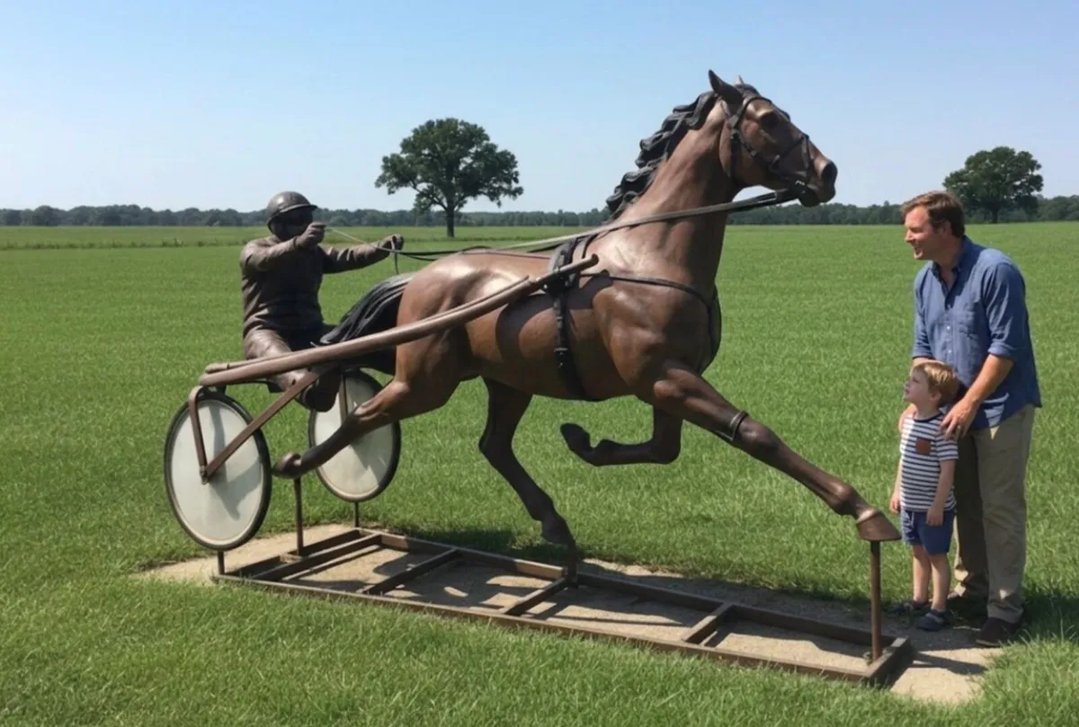 Bronze horse and sulky/harness racer sculpture - Image 1