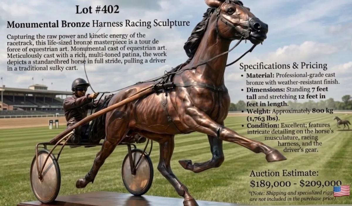 Bronze horse and sulky/harness racer sculpture - Image 3